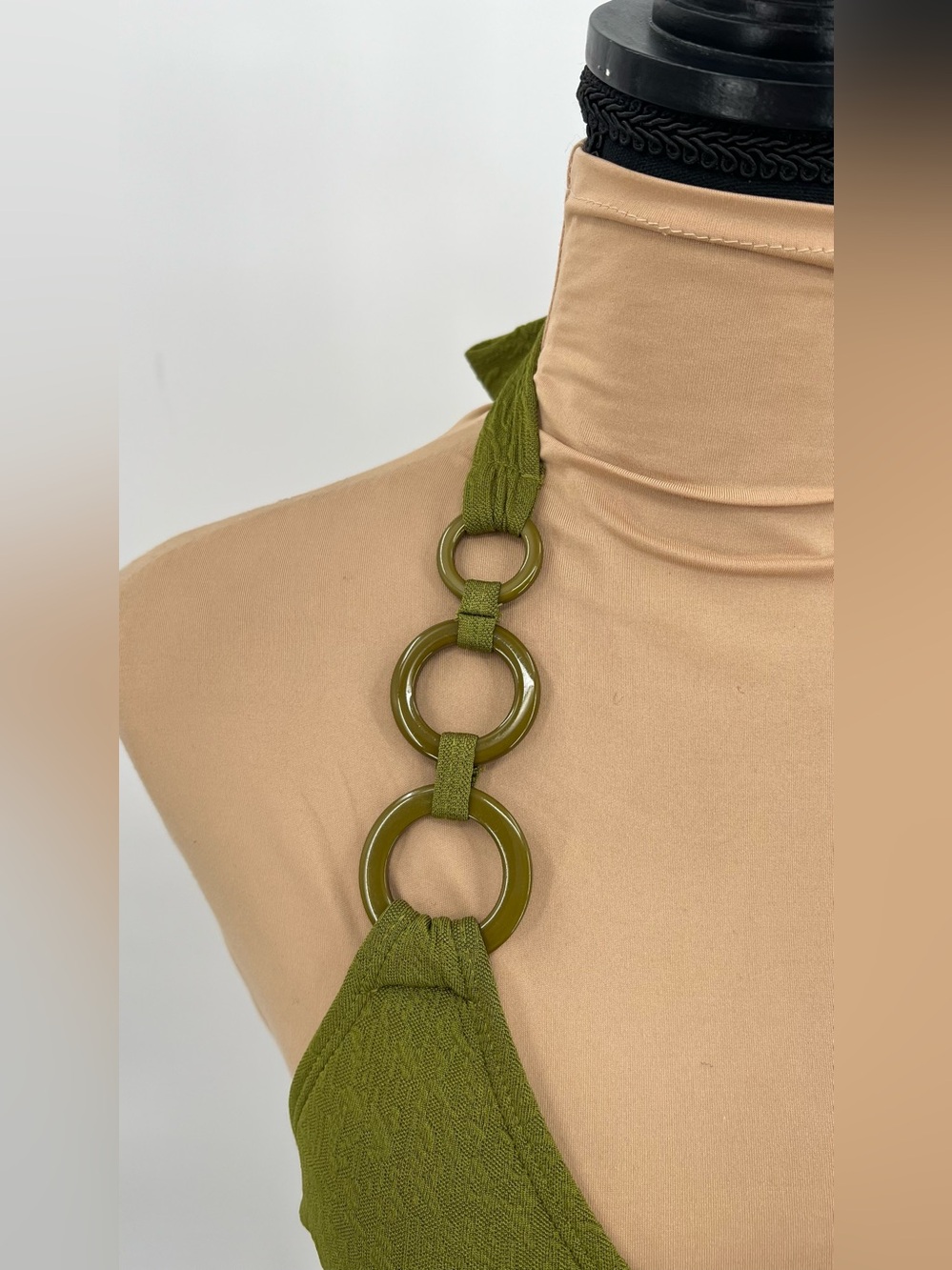 Olive green ring detail textured bikini S euro summer resortwear tulum swimwear - Picture 13 of 14